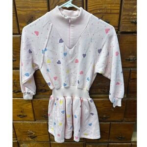 Zillions Vintage 80s Pink Hearts Zip Up Mock Neck Dress Girls 7/8